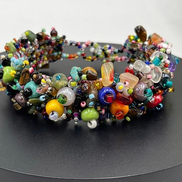Artisan handmade Beach Ball‎ Caterpillar stones seeds crystals beads Bracelet - Picture 1 of 7